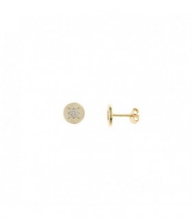 Sterling silver earrings. Yellow gold plated. Button with pressure closure, pave of zircons in the center - SALVATORE - 213A0231