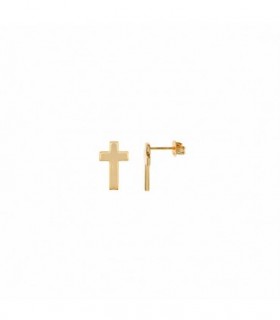 Smooth yellow gold plated 925 sterling silver earrings, cross - SALVATORE - 224A0111
