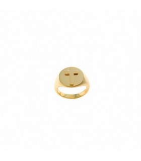 Ring in 925 Sterling silver plated smooth yellow gold, seal type, round with cross - Salvatore - 224S0010