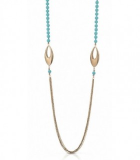 Collar en plata de Ley 925 chapado oro rosa - Medio collar de perlas turquesa y medio multicadenas - MEDITERRANEO - H60RZTC01