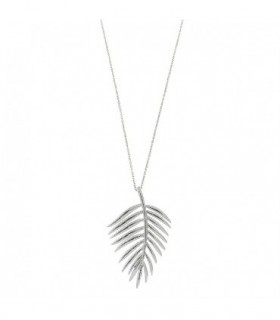 Rhodium plated 925 sterling silver necklace - Smooth areca leaf - Salvatore - 151C0044