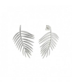 Rhodium plated 925 sterling silver earrings - Smooth areca leaf - Salvatore - 151A0138