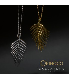 Rhodium plated 925 sterling silver necklace - Smooth areca leaf - Salvatore - 151C0044