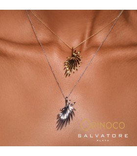 Rhodium plated 925 sterling silver necklace - Smooth areca leaf - Salvatore - 151C0044