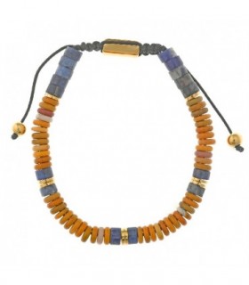 Bracelet with alternating discs in golden steel, jasper and sodalite - SALVATORE - 263PM008