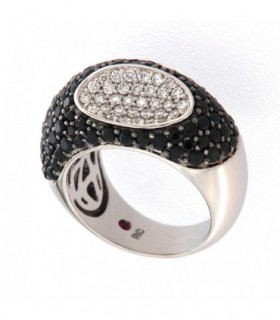 ANILLO DE ORO BLANCO CON DIAMANTE Y SAFIROS NEGROS - ROBERTO COIN - 0296254