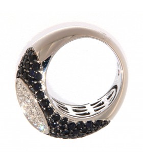 WHITE GOLD RING WITH DIAMOND AND BLACK SAPPHIRES - ROBERTO COIN - 0296254