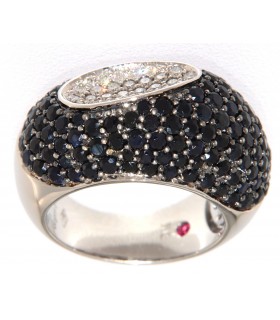 WHITE GOLD RING WITH DIAMOND AND BLACK SAPPHIRES - ROBERTO COIN - 0296254