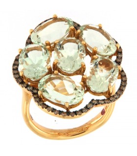 ANILLO ORO ROSA CON PRASIOLITA & DIAMANTES BROWN  - CARBERONIA - 0403263