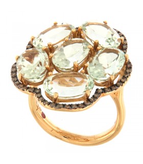 ANILLO ORO ROSA CON PRASIOLITA & DIAMANTES BROWN  - CARBERONIA - 0403263