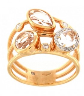 ANILLO DE ORO ROSA 750 mls - CON CRISTAL DE ROCA & DIAMANTES - CARBERONIA - 0418453