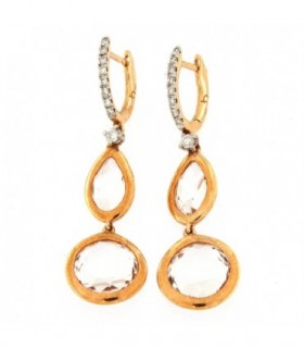 PENDIENTES DE ORO ROSA 750 mls - CON CRISTAL DE ROCA & DIAMANTES - CARBERONIA - 0417418