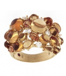 GOLD RING WITH DIAMONDS, SAPPHIRES AND CITRINES - ROBERTO COIN - 0375052