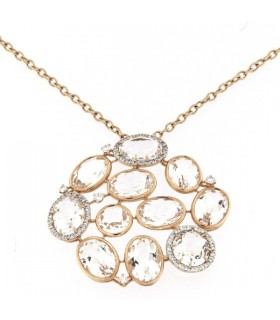 COLLAR DE ORO ROSA 750 mls - CON CRISTAL DE ROCA & DIAMANTES - CARBERONIA - 0456688