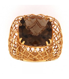 ANILLO DE ORO ROSA y CUARZO FUME - ROBERTO COIN - 0427416