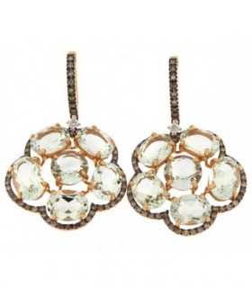 PENDIENTES DE ORO ROSA 18K CON PRASIOLITA & DIAMANTES BROWN - CARBERONIA - 0448992