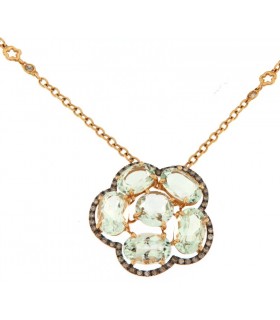 COLLAR DE ORO ROSA 18K CON PRASIOLITA & DIAMANTES BROWN - CARBERONIA - 0449036