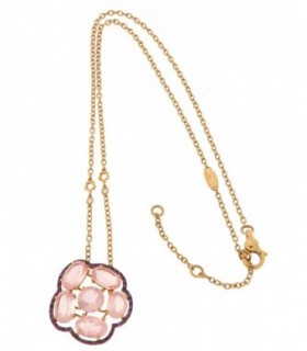 COLLAR DE ORO ROSA 18K CON CUARZO ROSA & ZAFIRO ROSA - CARBERONIA - 0403058