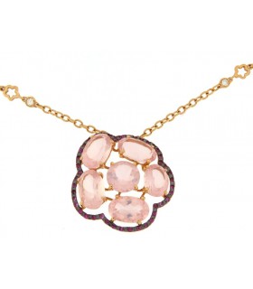 COLLAR DE ORO ROSA 18K CON CUARZO ROSA & ZAFIRO ROSA - CARBERONIA - 0403058