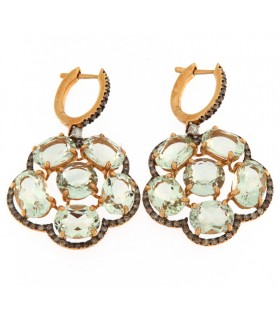 PENDIENTES DE ORO ROSA 18K CON PRASIOLITA & DIAMANTES BROWN - CARBERONIA - 0448992
