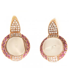 PENDIENTES ORO ROSA - PIEDRA LUNA, ZAFIRO ROSA & DIAMANTES - ALTANA ORO - 61D0161BRZR