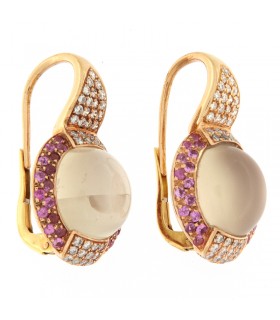 PENDIENTES ORO ROSA - PIEDRA LUNA, ZAFIRO ROSA & DIAMANTES - ALTANA ORO - 61D0161BRZR