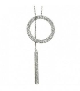 Collar en plata de Ley 925 y rutenio. Círculo y barra con pavé de circonitas blancas - SALVATORE - 136C0322