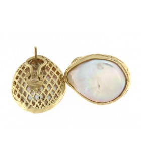 PENDIENTES EN PLATA DE LEY 925 CHAPADO ORO CON PERLA BARROCA DE AGUA DULCE - CHANTALINE - P.AGD