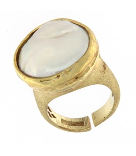 ANILLO EN PLATA DE LEY 925 CHAPADO ORO CON PERLA BARROCA DE AGUA DULCE - CHANTALINE - PAGD