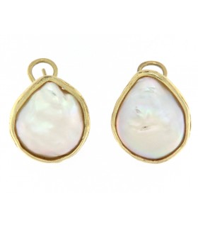 PENDIENTES EN PLATA DE LEY 925 CHAPADO ORO CON PERLA BARROCA DE AGUA DULCE - CHANTALINE - P.AGD