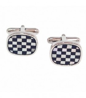 GEMELOS EN PLATA DE LEY 925 CON DAMERO ONIX Y NACAR - GE1080