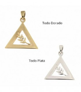 COLGANTE TRIANGULAR EN PLATA DE LEY RODIADO CON RAMA DE ACACIA CHAPADO ORO AMARILLO - PD.2MS