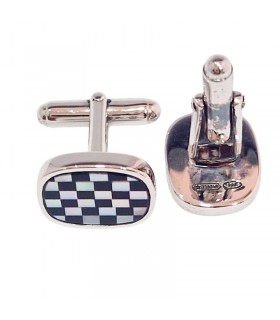 GEMELOS EN PLATA DE LEY 925 CON DAMERO ONIX Y NACAR - GE1080