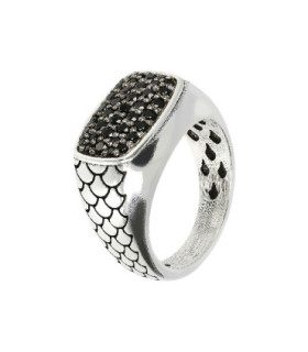 ANILLO CHEVALIÈRE PLATA DE LEY, CON PAVE DE ESPINELA NEGRA - ALBERT M. - WSOX00077.BS