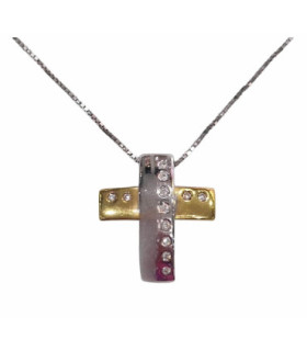 CRUZ DE ORO 18K BICOLOR CON DIAMANTES - CHANTALINE - 8D3.3G