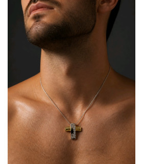 CRUZ DE ORO 18K BICOLOR CON DIAMANTES - CHANTALINE - 8D3.3G