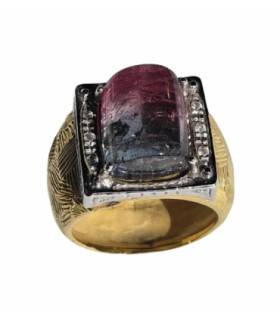 ANILLO ORO AMARILLO 750 mls CON TURMALINA & DIAMANTES - ISABELINO - A2059