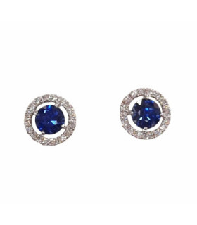 PENDIENTES DE ORO BLANCO 18K CON ZAFIROS Y DIAMANTES - CARBERONIA - 0404226