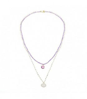 COLLAR DRUSA, AMATISTA Y BLANCA, PLATA CHAPADO ORO - SALVATORE - 163C0068