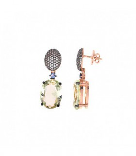 GOLD PLATED SILVER EARRINGS, GREEN AMETHYST DROP - SALVATORE - 252A0040