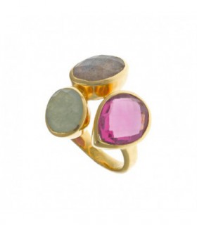 ANILLO DE PLATA, CHAPADO ORO AMARILLO Y GEMAS - SALVATORE - 163S0140