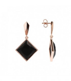 ROSE GOLD PLATED EARRINGS WITH ONYX - BRONZALLURE - WSBZ01606.BO