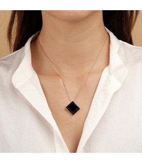 ROSE GOLD PLATED NECKLACE AND ONYX PENDANT - BRONZALLURE - WSBZ01672.BO